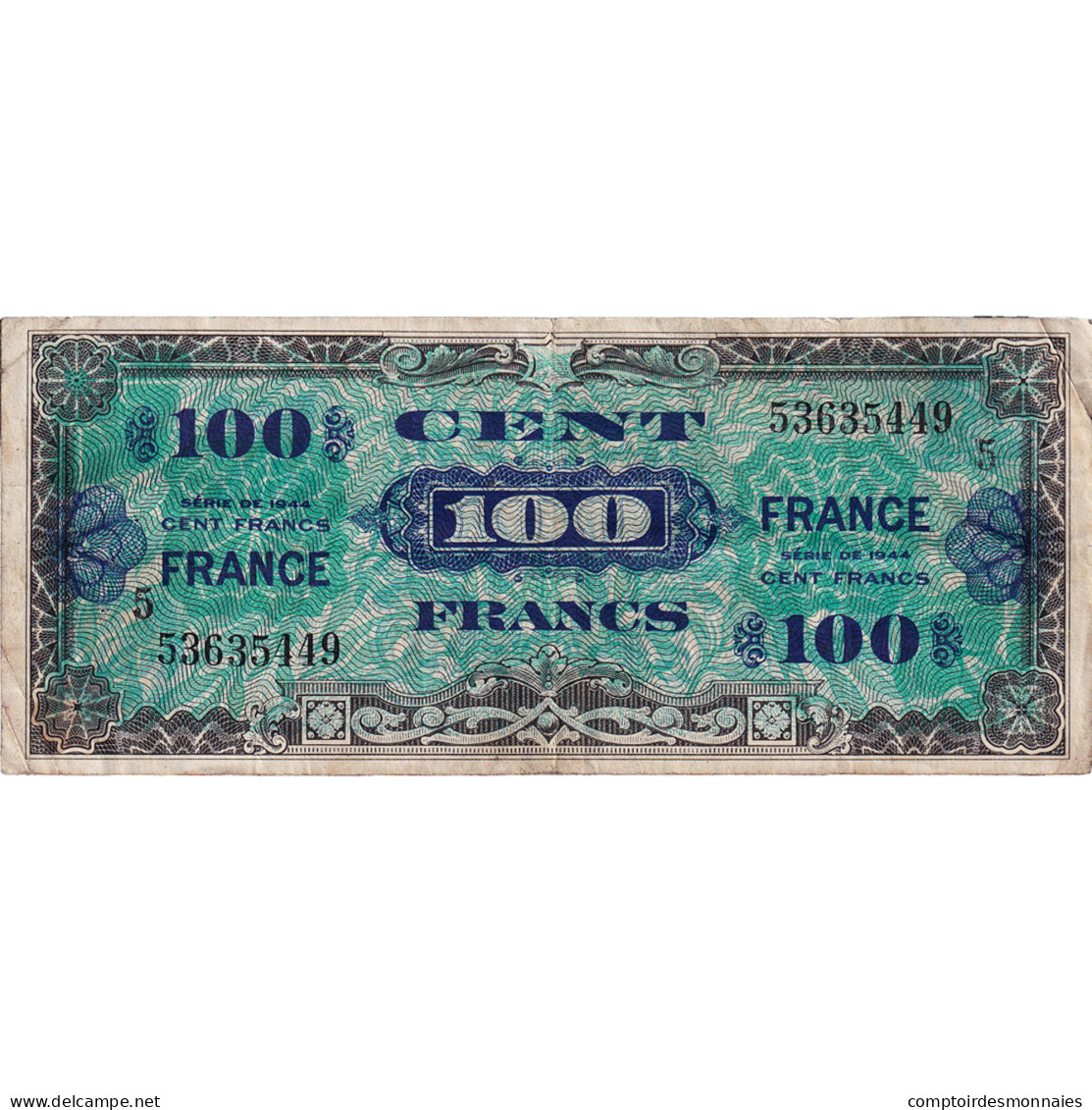 France, 100 Francs, Drapeau/France, 1945, 53635449, TB+, Fayette:VF25.5 - 1945 Verso Francia