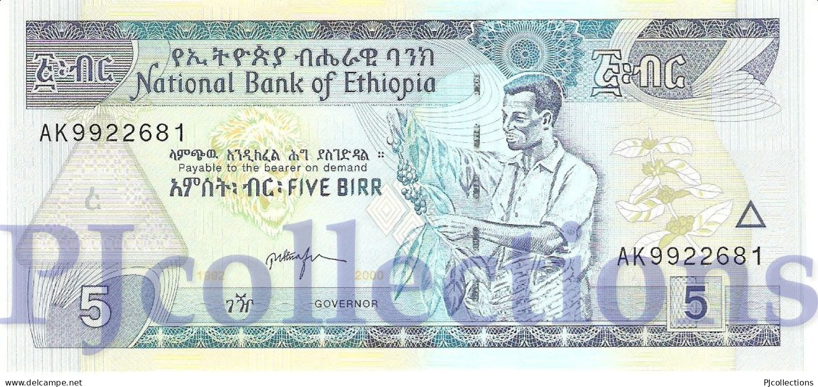 LOT ETHIOPIA 5 BIRR 2000 PICK 47b UNC X 5 PCS - Etiopía