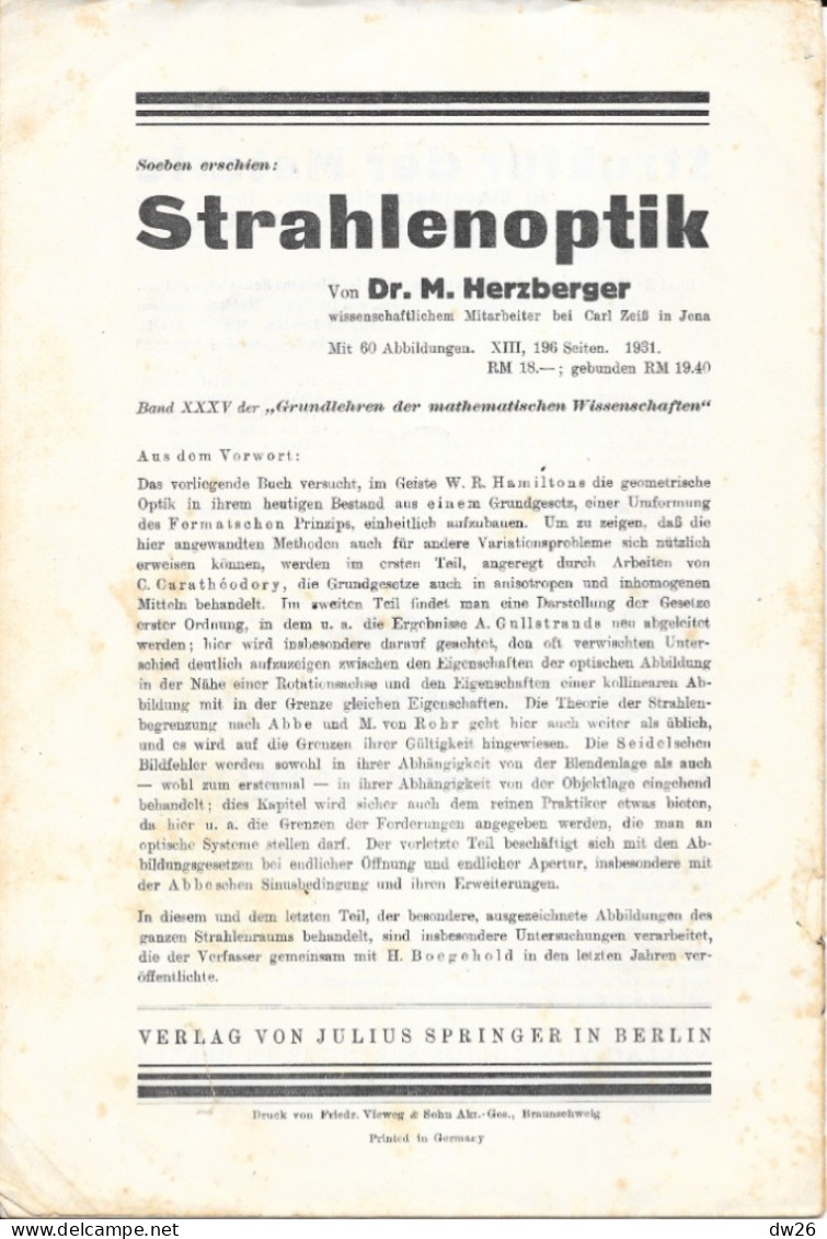 Revue De Physique - Zeitschrift Für Physik Von Karl Scheel - Über Die Schwingungsformen Von Geigenkörpern 1931 - Technical