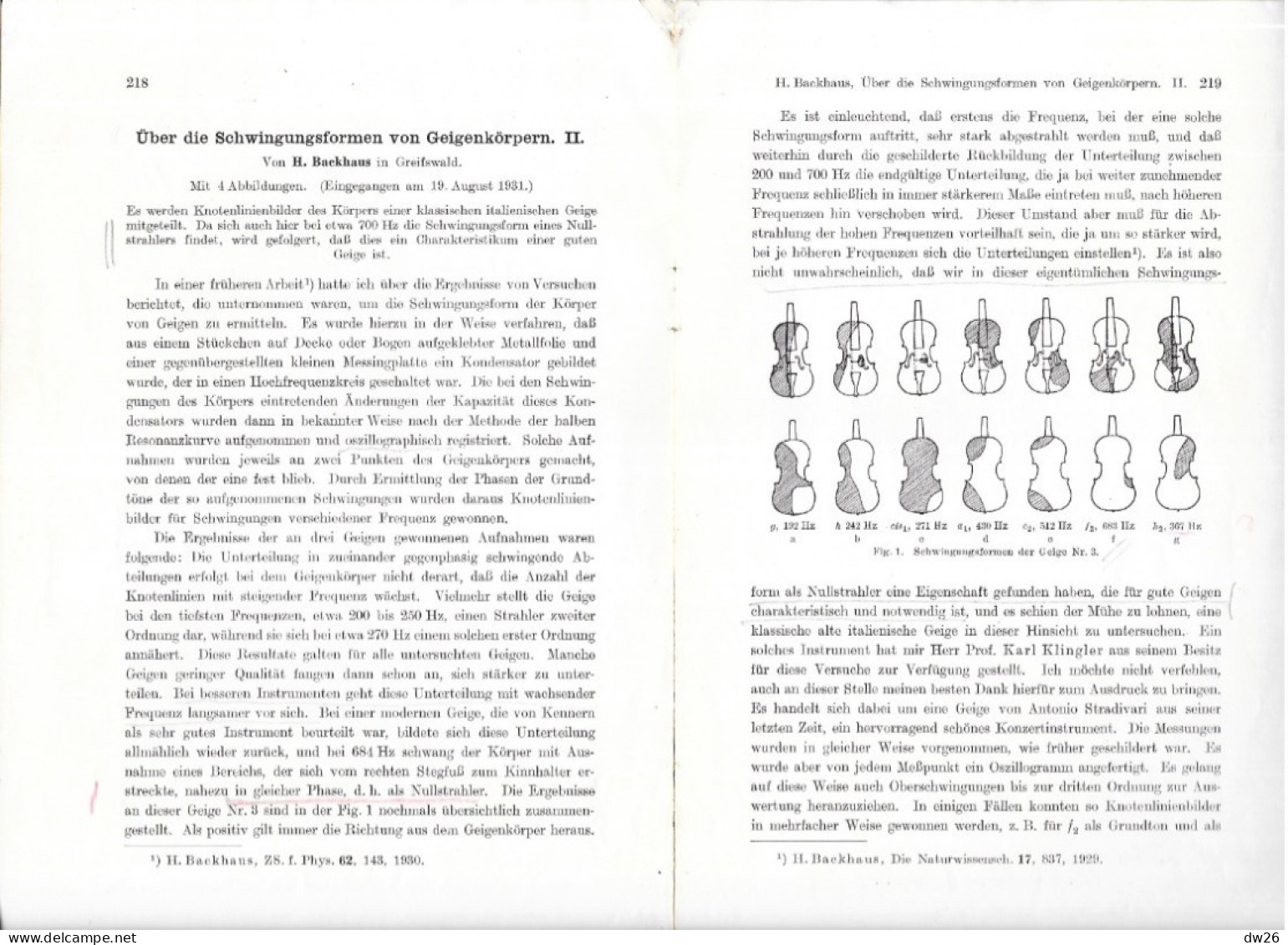 Revue De Physique - Zeitschrift Für Physik Von Karl Scheel - Über Die Schwingungsformen Von Geigenkörpern 1931 - Technik