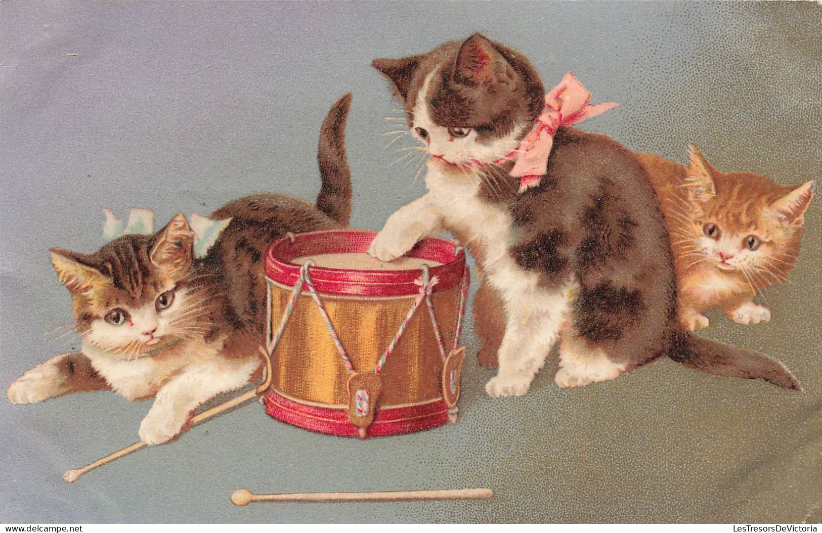 ANIMAUX - Chats - Chatons Avec Un Tambour - Carte Postale Ancienne - Chats