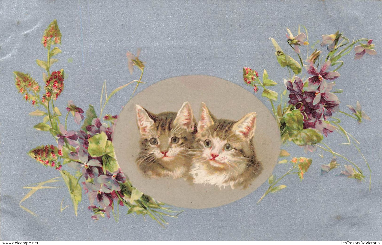 ANIMAUX - Chats - Deux Têtes De Chats - Chats Gris - Carte Postale Ancienne - Cats