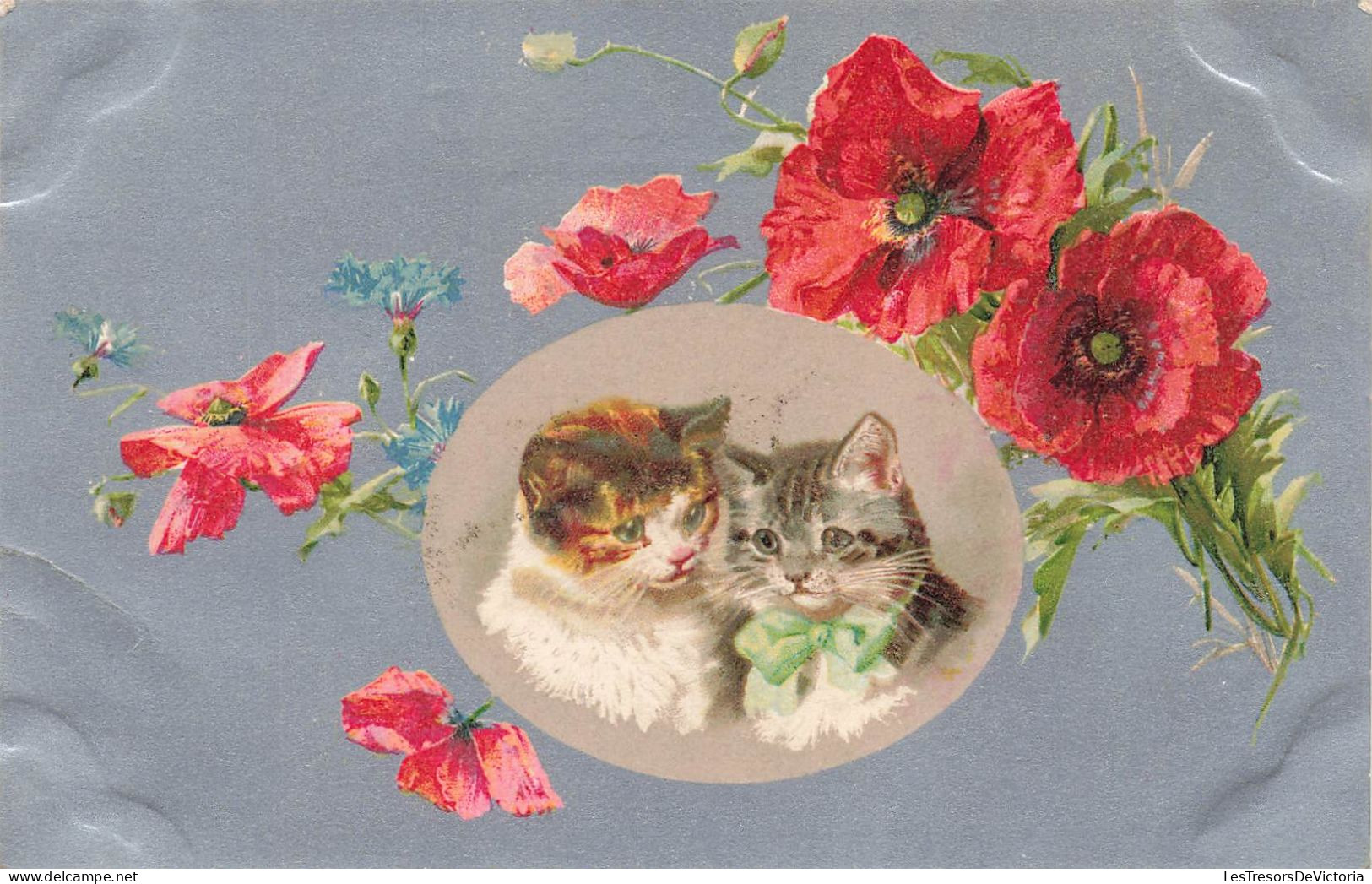 ANIMAUX - Chats - Deux Têtes De Chats - Chat Gris Et Chat Tricolore - Coquelicot - Carte Postale Ancienne - Cats