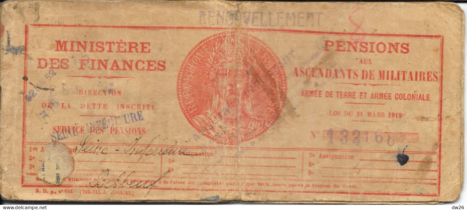 Carnet De Pensions Aux Ascendants De Militaires 1937 - Mme Maria Leroux Laurent à Delbeuf (Seine Inférieure) - Documents