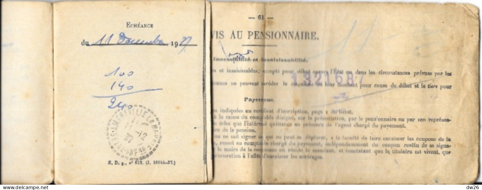 Carnet De Pensions Aux Ascendants De Militaires 1937 - Mme Maria Leroux Laurent à Delbeuf (Seine Inférieure) - Documenti