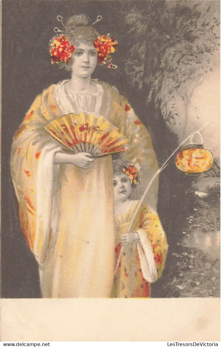 FANTAISIE - Femme - Femme Caucasienne Déguisée En Japonaise - Lampion - Kimono - Carte Postale Ancienne - Donne