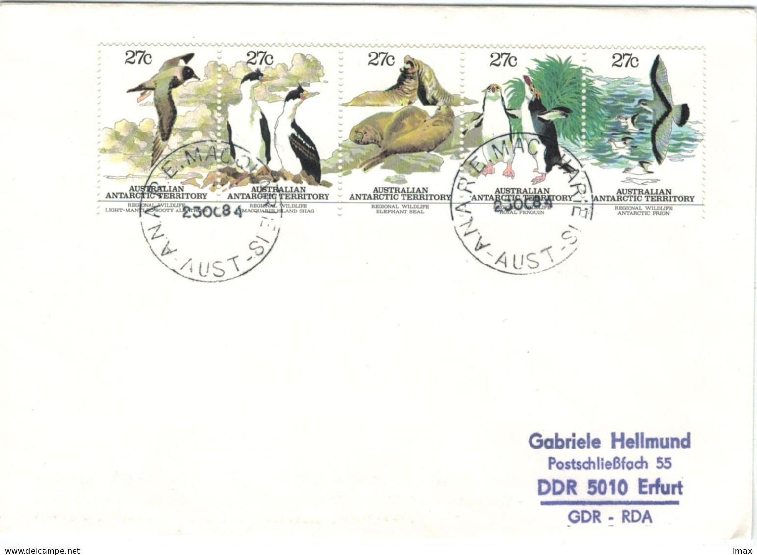 Anare Macquaries 1984 Weissrücken-Albatros - Kormoran - Seeelefant - Königspinguin - Walvogel Sturmvogel - Storia Postale