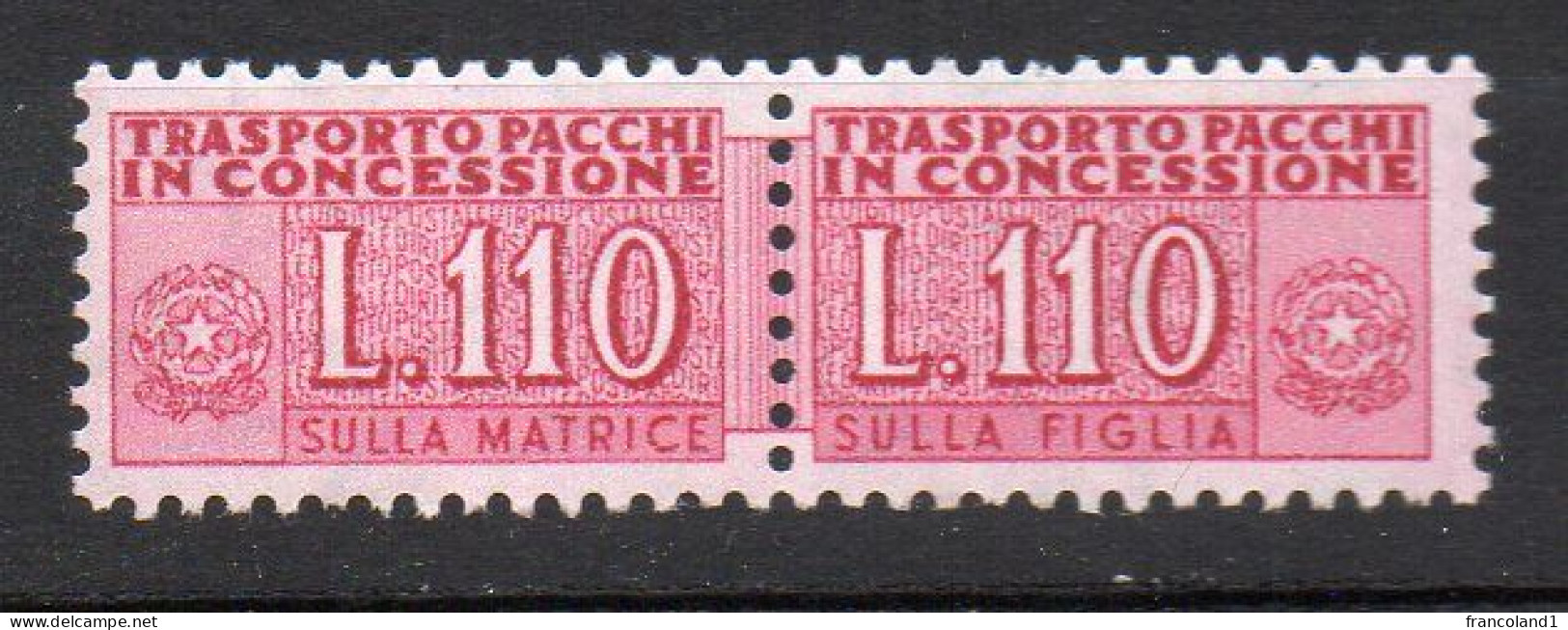 1955 - 81 Repubblica Italiana Pacco In Concessione N. 12 - 110 Lire Integro MNH** Firmato Diena - Pacchi In Concessione
