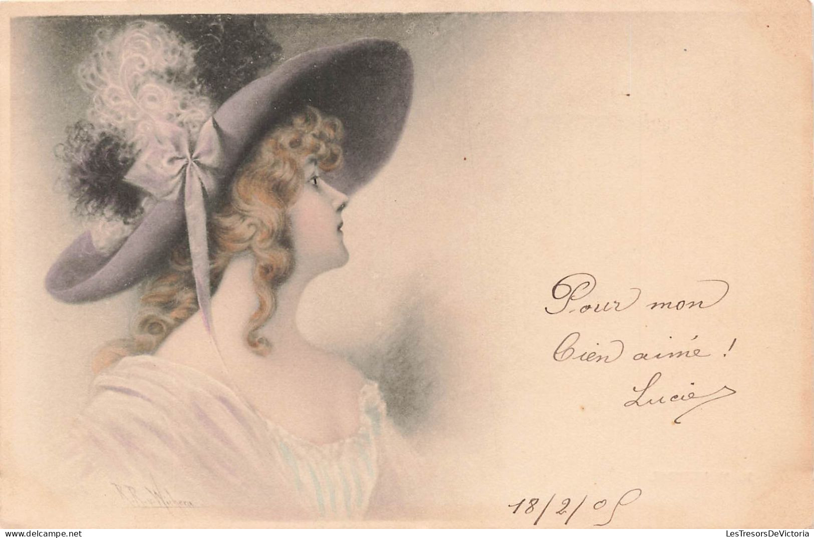 FANTAISIE - Femme - Pour Mon Bien Aimé ! Lucie - Chapeau - Illustration - Carte Postale Ancienne - Frauen