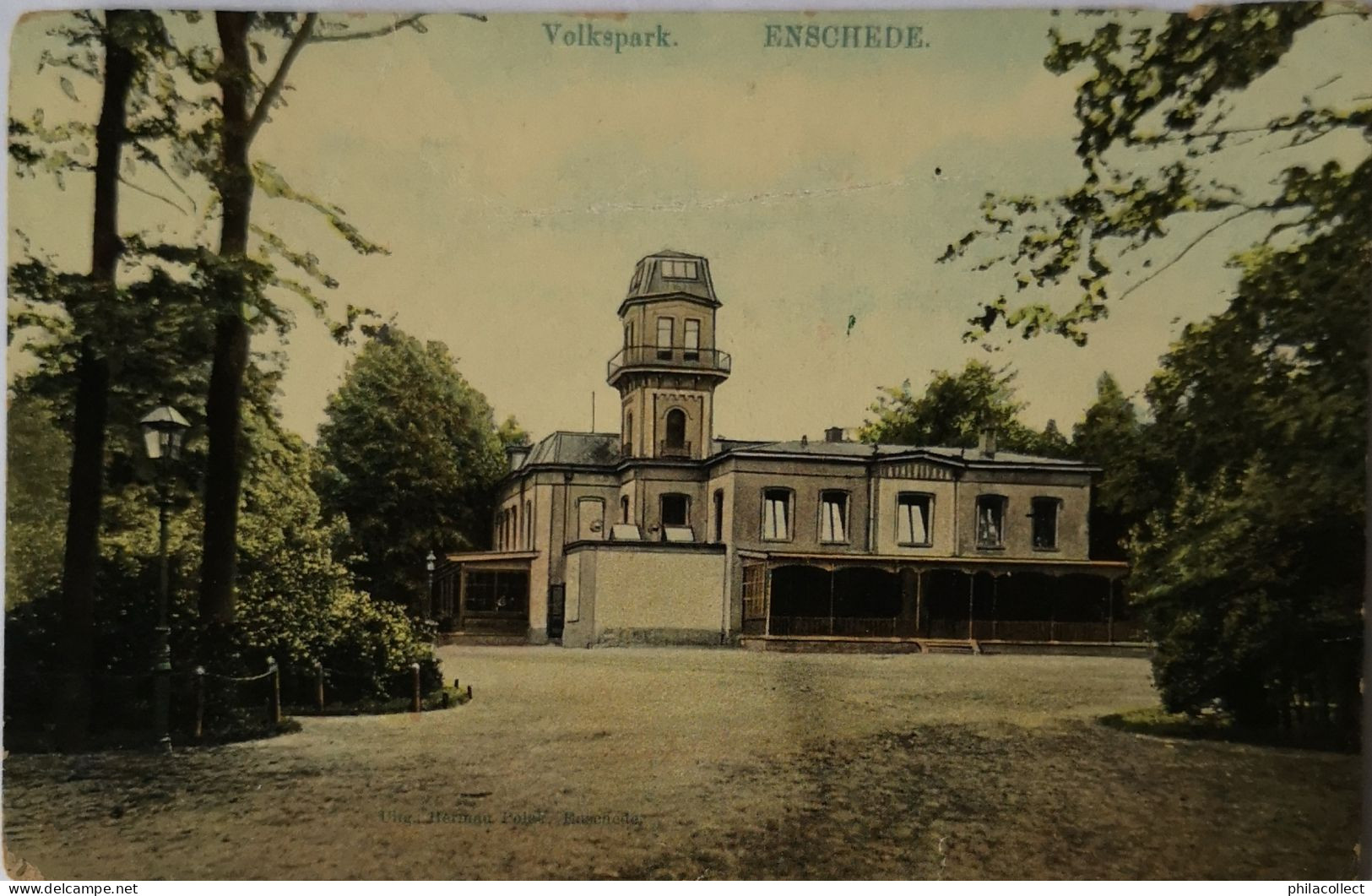 Enschede (Ov.) Volkspark 1908 Ronde Hoeken En Randen - Enschede