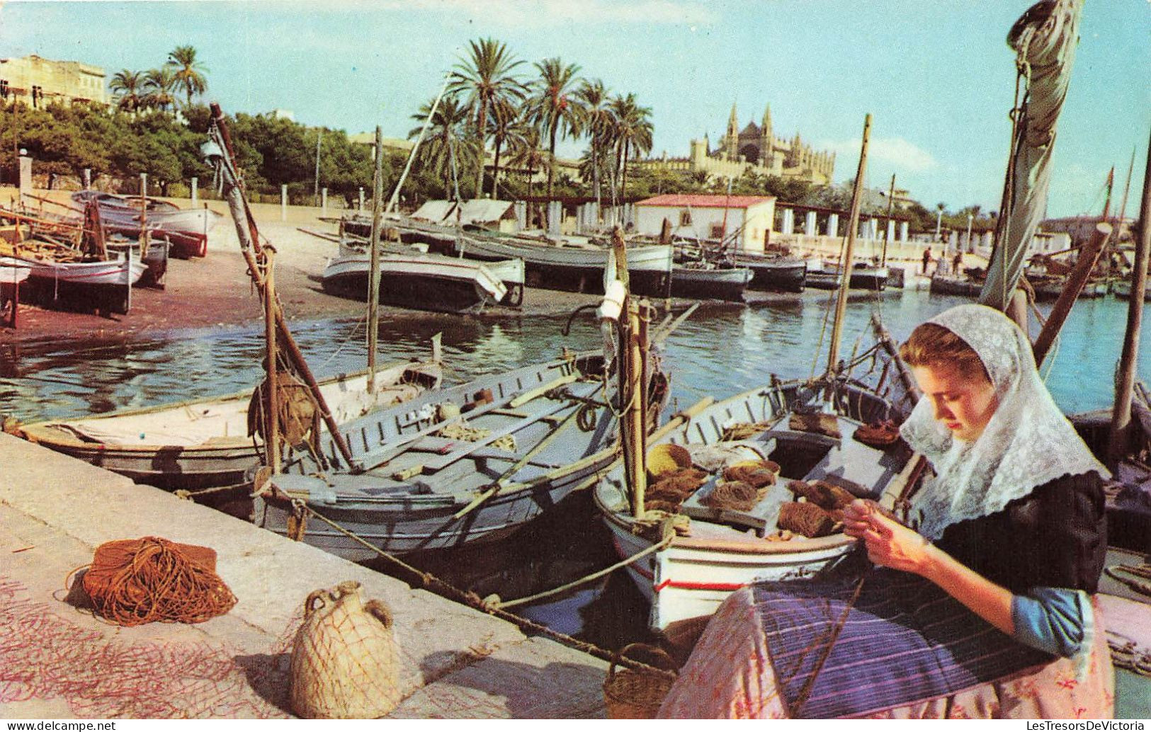 ESPAGNE - Mallorca - Palma - Réparer Les Filets Au Fisherman's Wharf - Colorisé  - Carte Postale - Mallorca