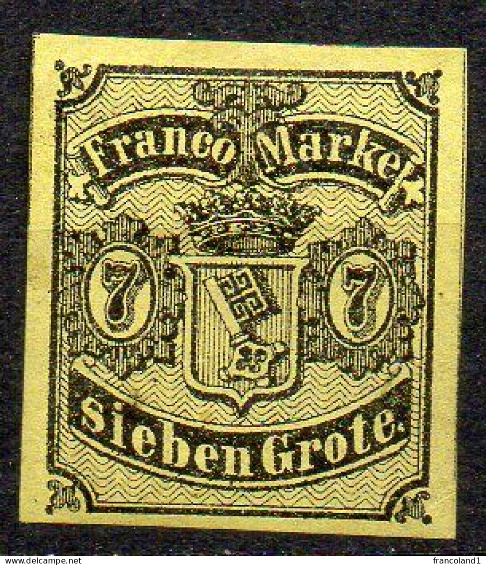 BREMEN 1855 N. 3   7 G Nero Su Giallo Nuovo MLH* Timbro Di Garanzia - Brême