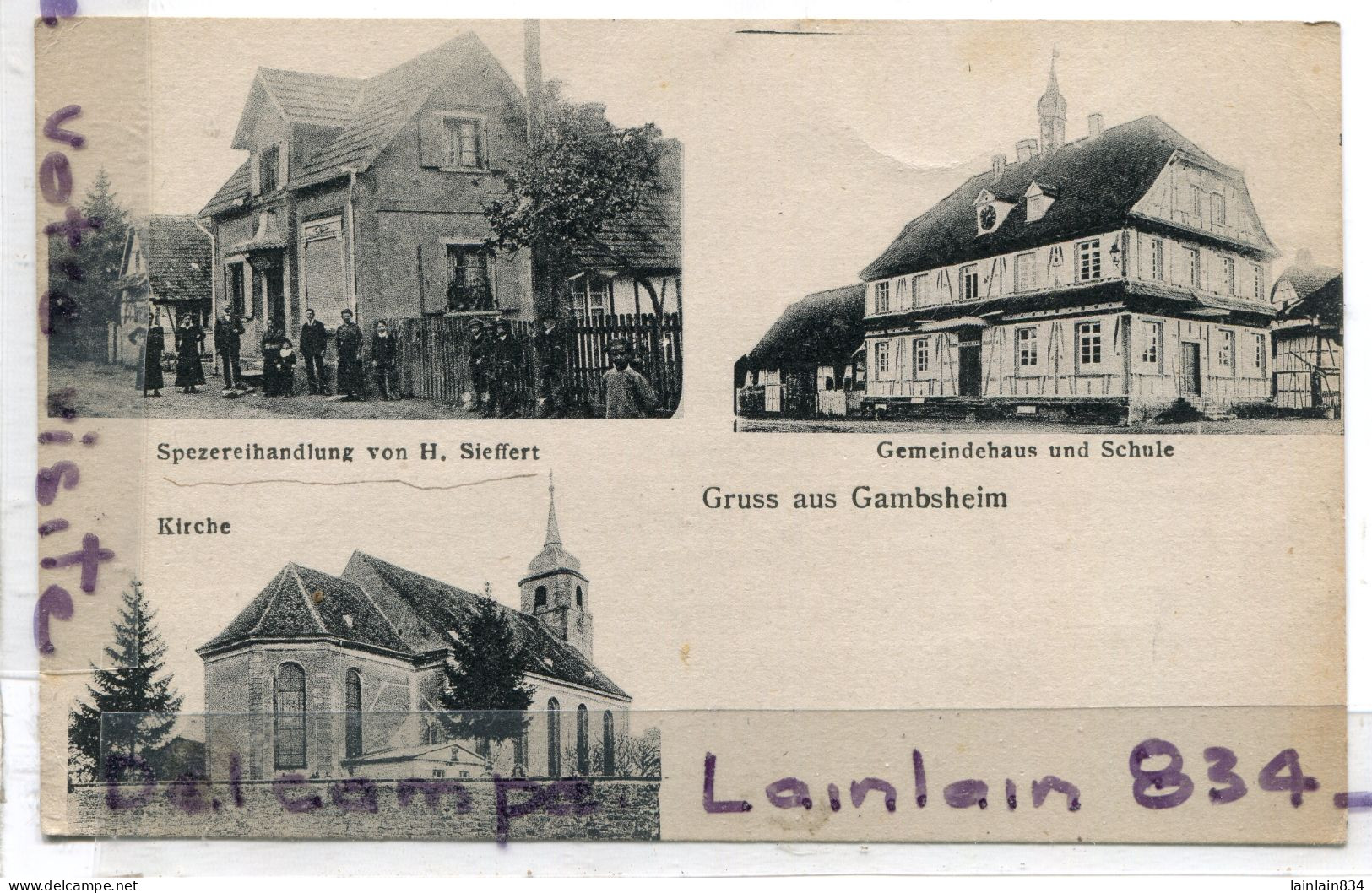 - Gruss Aus  Gambsheim -  ( Bas Rhin ), Multi Vues, 3 Vues, écrite, 1918, épaisse, écrite En 1918, TTBE,  Scans.. - Gambsheim