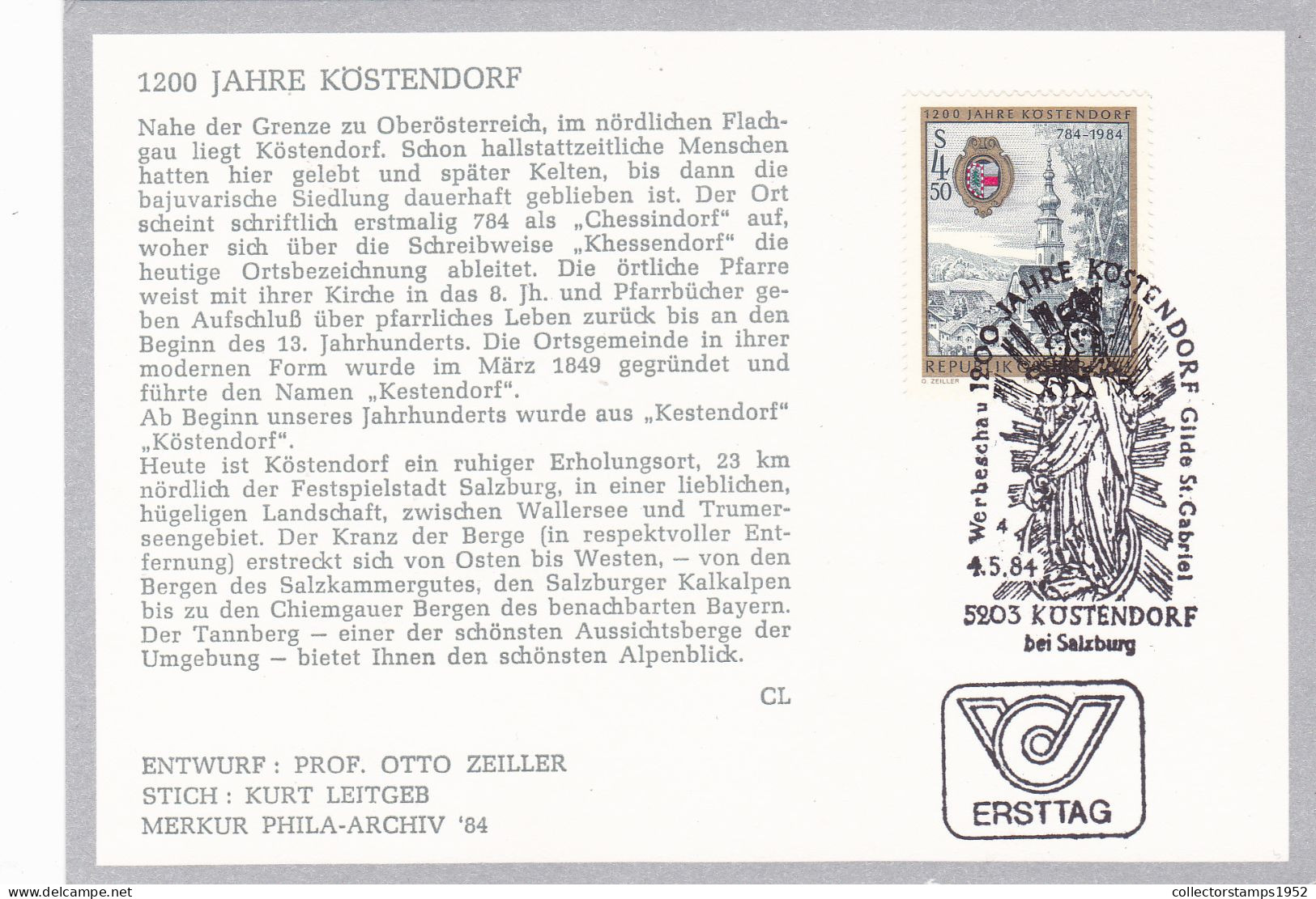 Austria Osterreich 1984 FDC 1200 JAHRE KOSTENDORF ST.GABRIEL - Églises