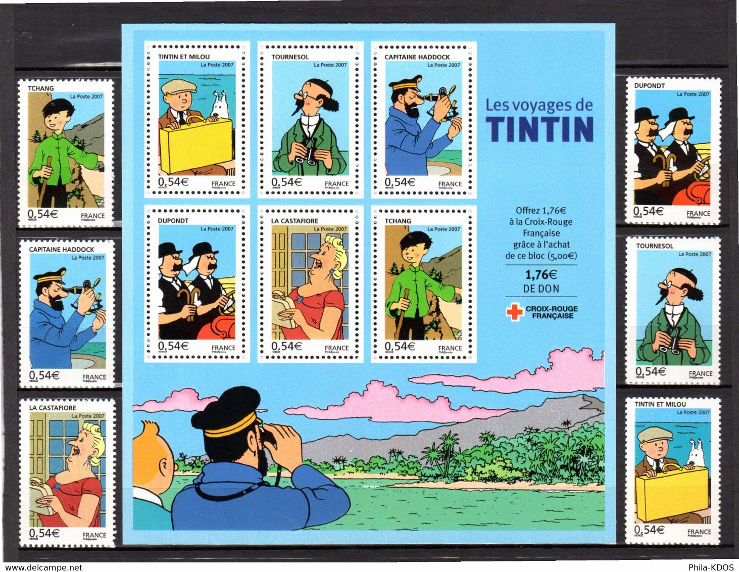 " LES VOYAGES DE TINTIN " Sur 1 BF Et 6 Timbres Neufs ** MNH De 2007 N° YT BF 109 + 4051 à 4056 Parfait état. A SAISIR ! - Bandes Dessinées