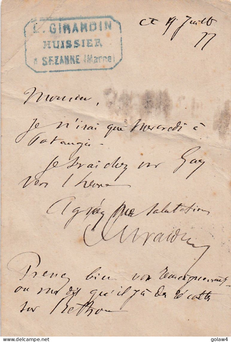 35436# SAGE CARTE PRECURSEUR Obl SEZANNE 1877 T17 MARNE Pour VILLIERS AUX CORNEILLES Par MARCILLY SUR SEINE - Tarjetas Precursoras