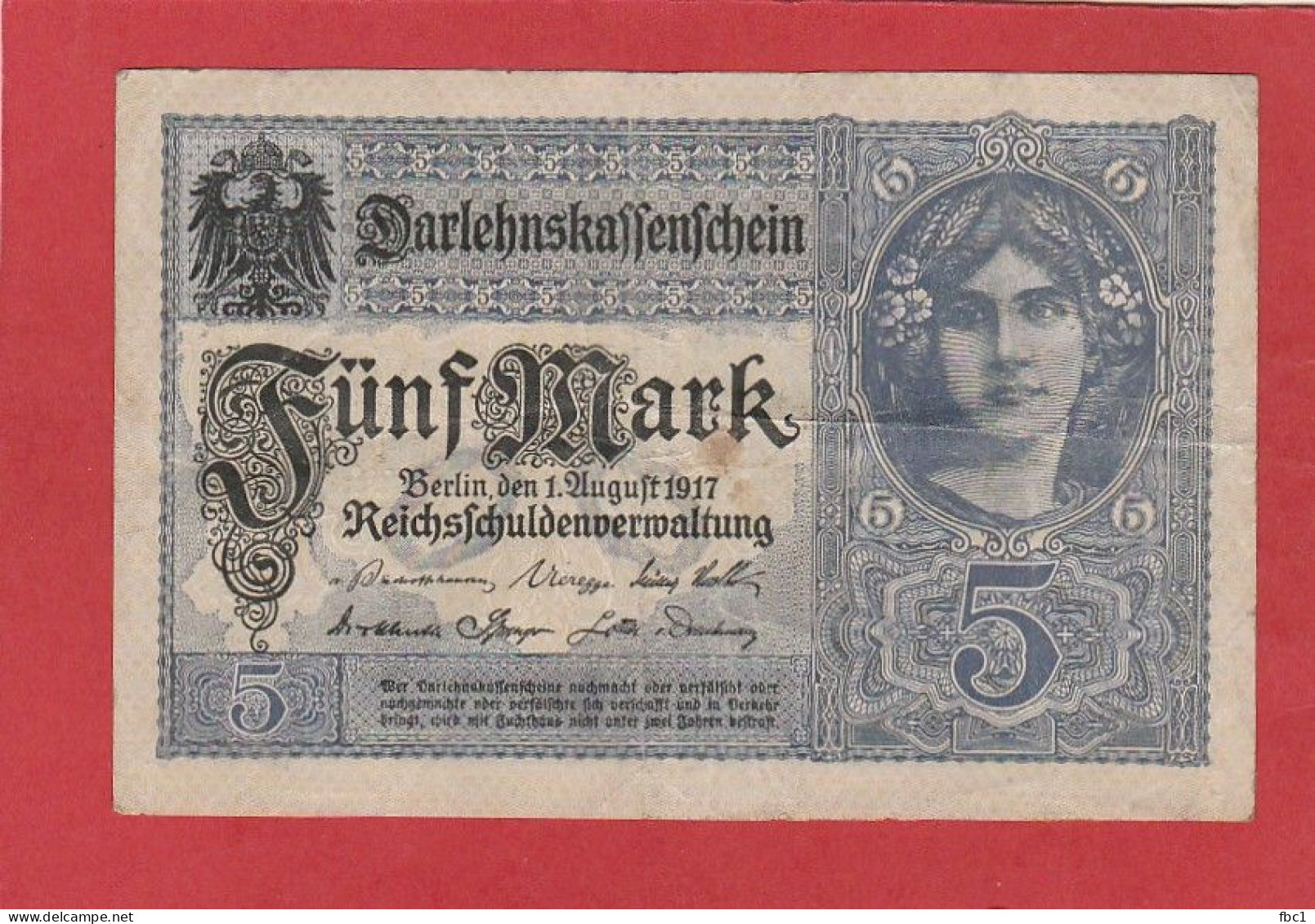 Allemagne -  - 1917 - 5 Mark - Fünf Mark - Berlin - 5 Mark