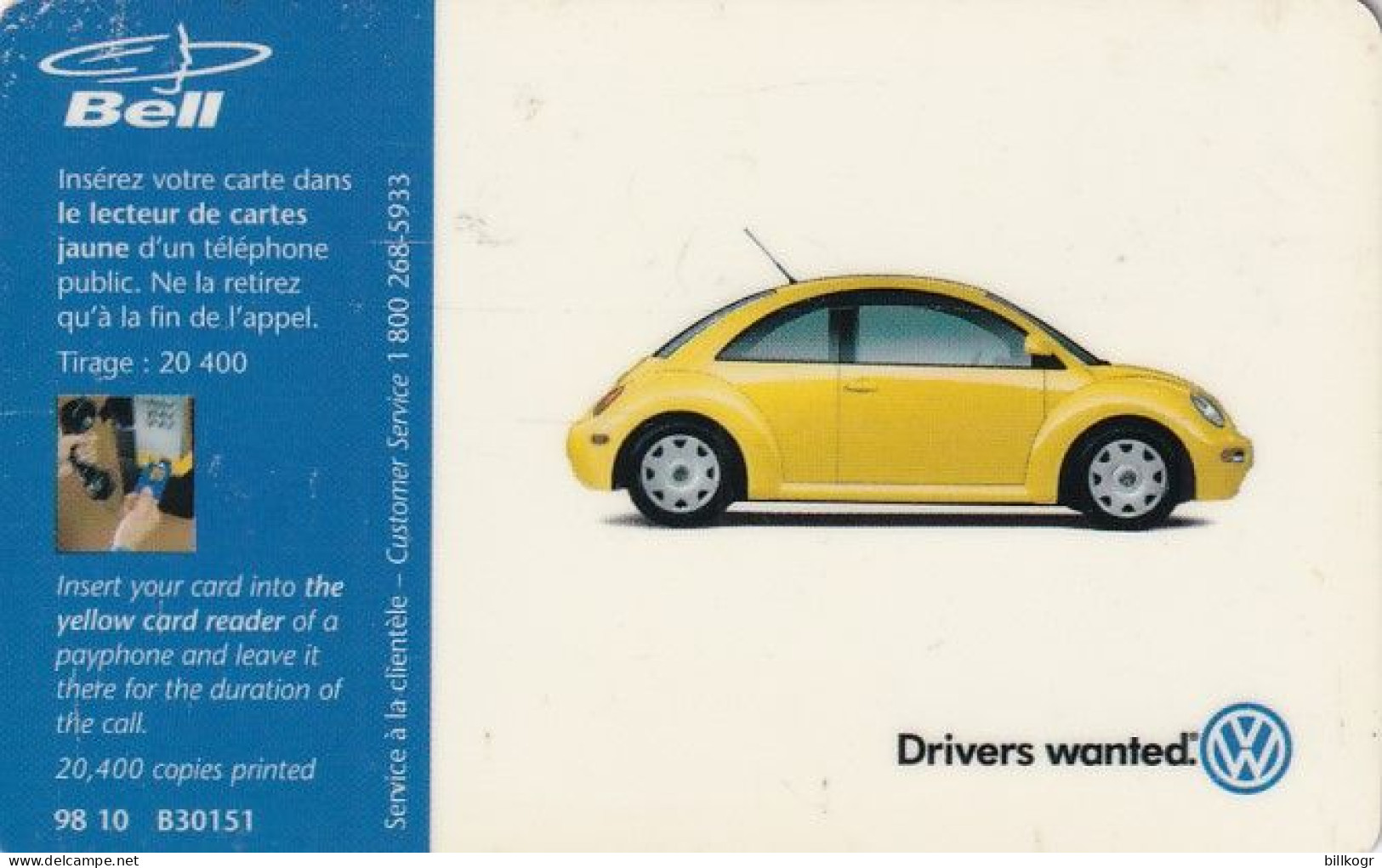 CANADA - Flower, VW Beetle, Tirage 20400, 10/98, Used - Kanada