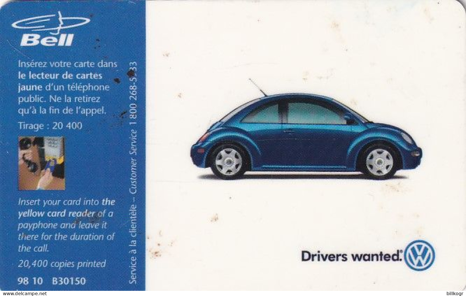 CANADA - Flower, VW Beetle, Tirage 20400, 10/98, Used - Kanada