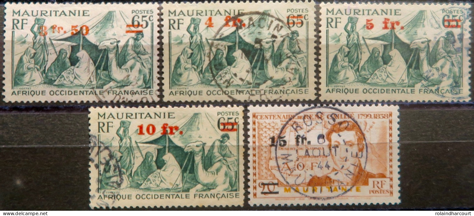 LP3972/413 - 1944 - COLONIES FRANÇAISES - MAURITANIE - SERIE COMPLETE - N°133b à 137 Oblit. - VARIETE >>> Barre à Cheval - Used Stamps