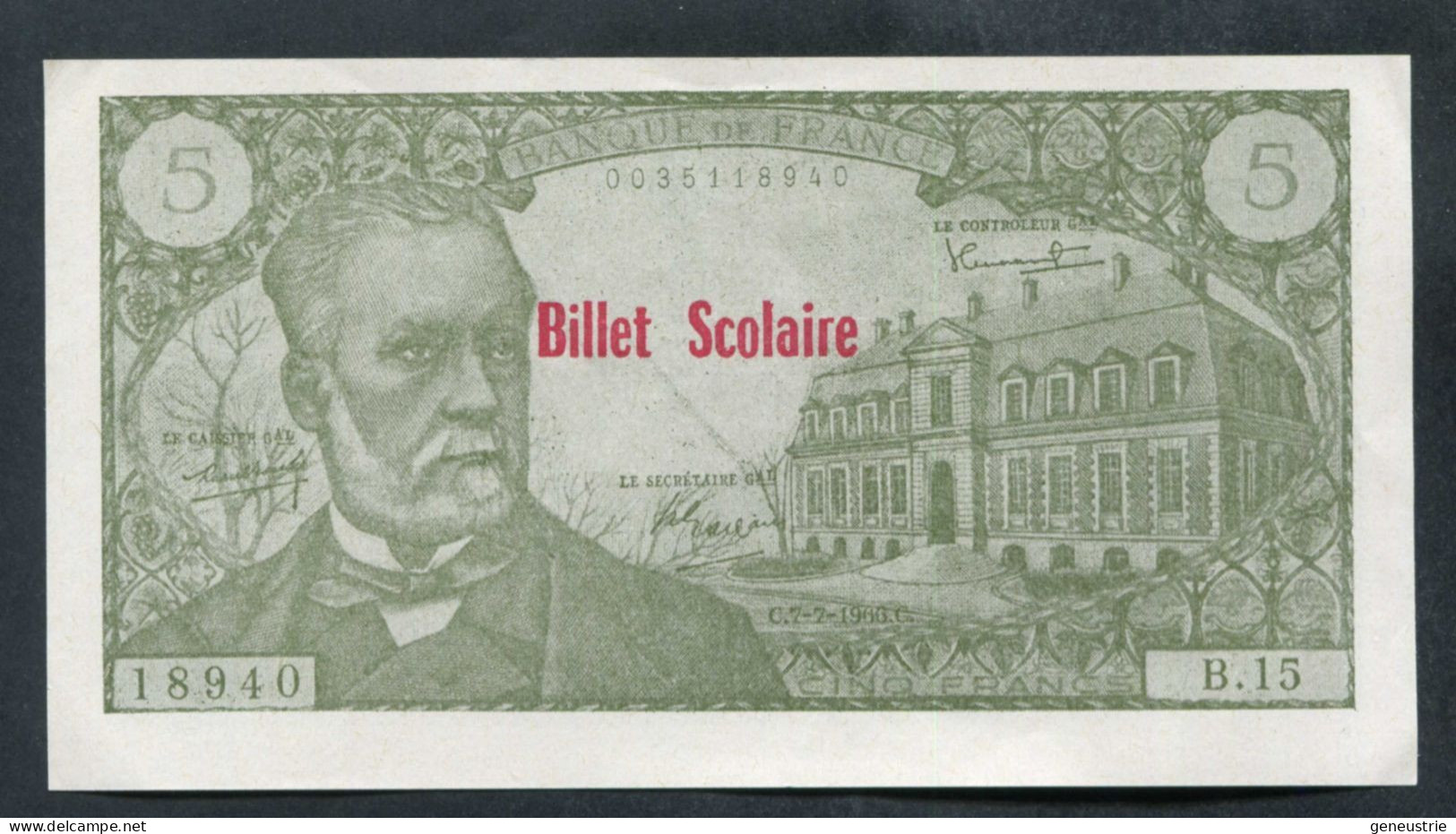 Beau Billet Neuf Scolaire école (5 Francs Pasteur) Specimen à Usage Pédagogique - Années 60 - School Bank Note - Specimen