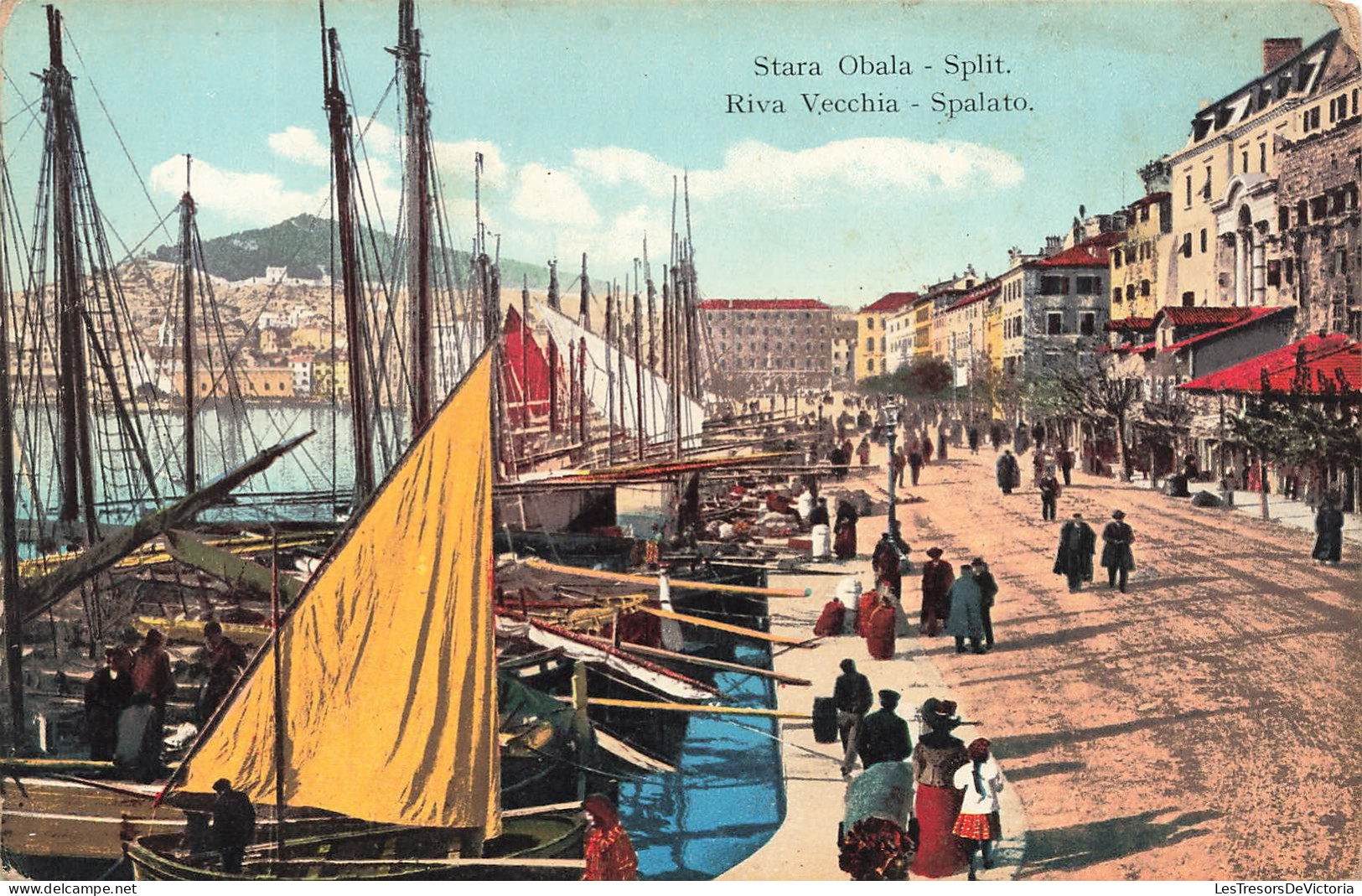 CROATIE - Stara Obala - Split - Animé - Colorisé - Port - Carte Postale Ancienne - Croatia