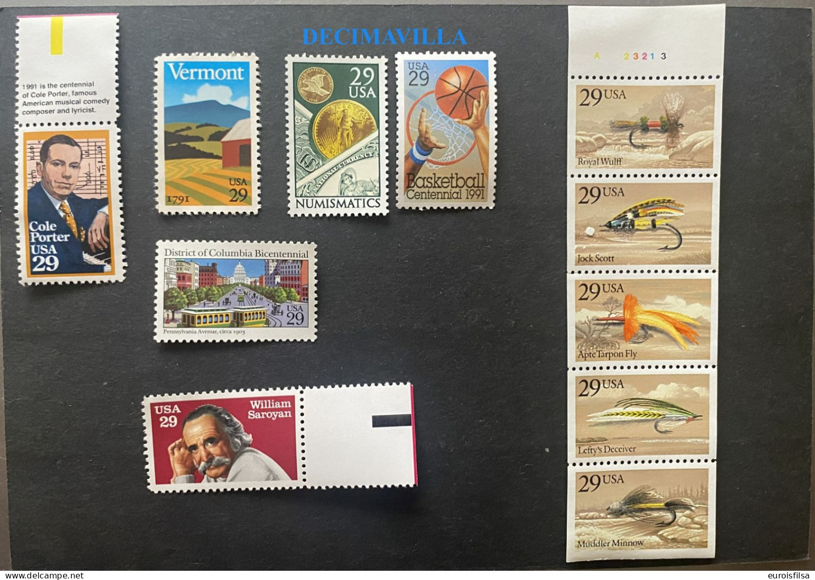 OTEM540, ESTADOS UNIDOS, PESCA, NUMISMATICA, BASKETBALL, PERSONAJES, VERMONT, COLUMBIA - Unused Stamps