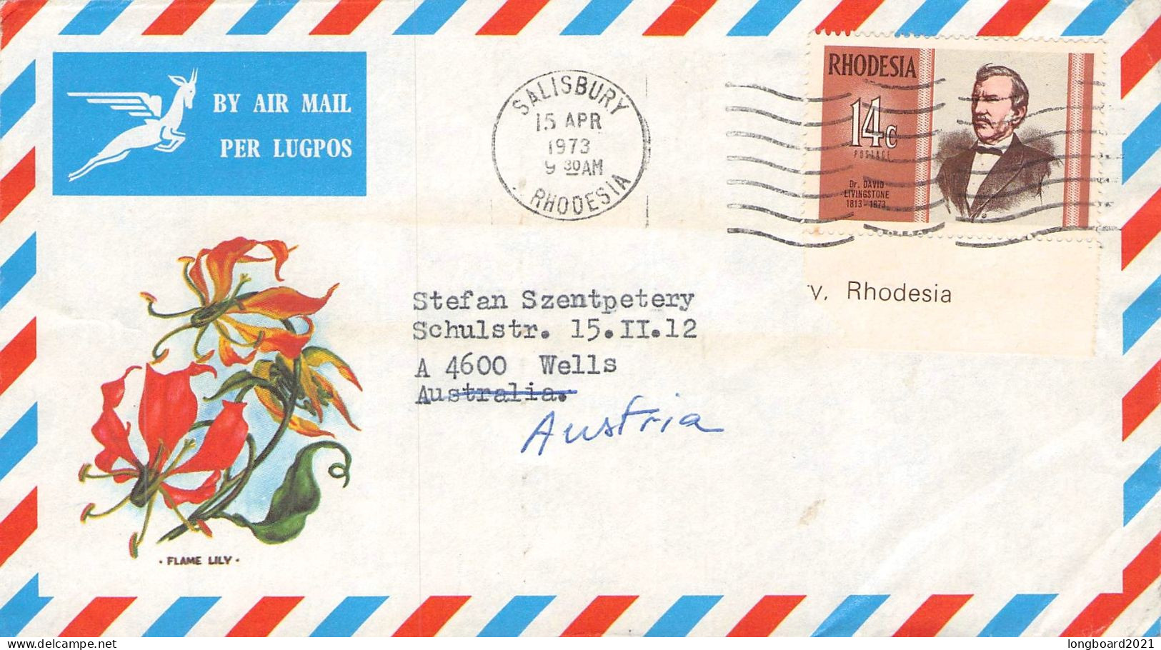 RHODESIA - AIRMAIL 1973 - WELS/AT / 712 - Rodesia (1964-1980)