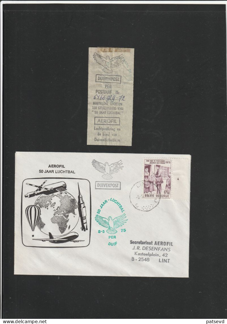 Nr 1765 Op Brief Ballonpost-Duivenpost Stempel Met Inschrijvingstrookje AEROFIL 50 Jaar Luchtbal Per Duif Oblit/gestp - Lettres & Documents