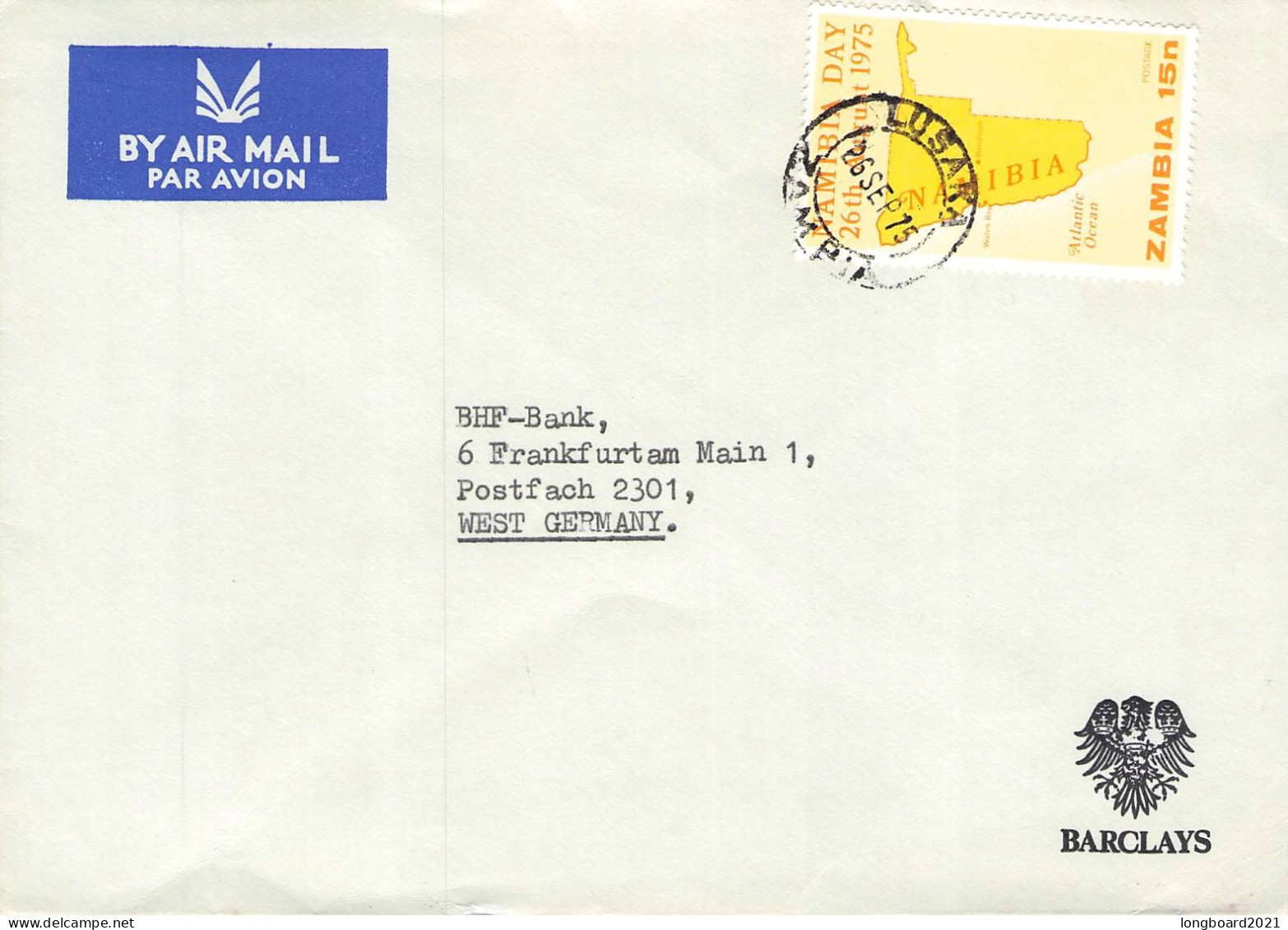 ZAMBIA - AIRMAIL 1975 - FRANKFURT/DE / 734 - Zambia (1965-...)