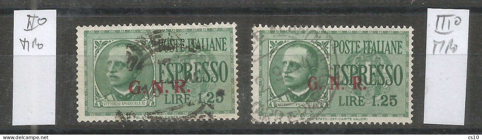 Italia Rep.Sociale Emissioni Guardia Naz. Repubblicana - Espresso L.1,25 USATO  II° Tipo + III° Tipo - Eilsendung (Eilpost)