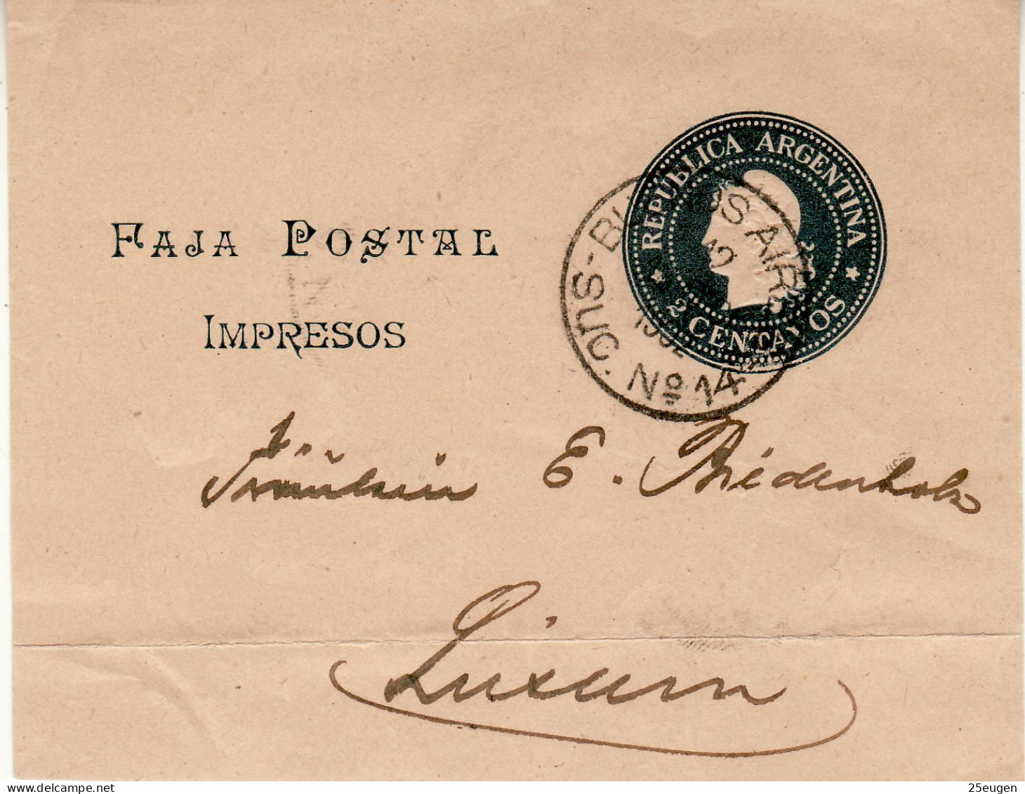 ARGENTINA 1902 WRAPPER SENT TO LUZERN / PART / - Lettres & Documents