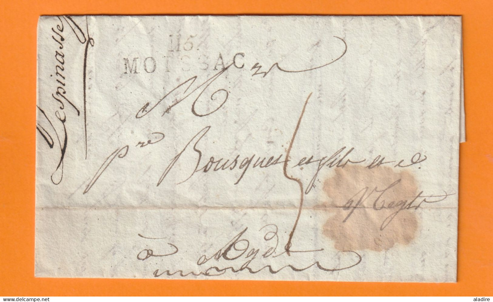 1813 - Marque Postale 115 MOISSAC Sur Lettre Pliée Vers AGDE - Taxe 5 - Règne De Napoléon 1er - 1801-1848: Voorlopers XIX