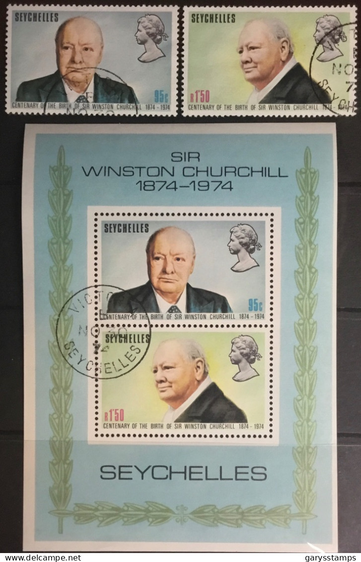 Seychelles 1974 Churchill Set & Minisheet FU - Seychelles (...-1976)