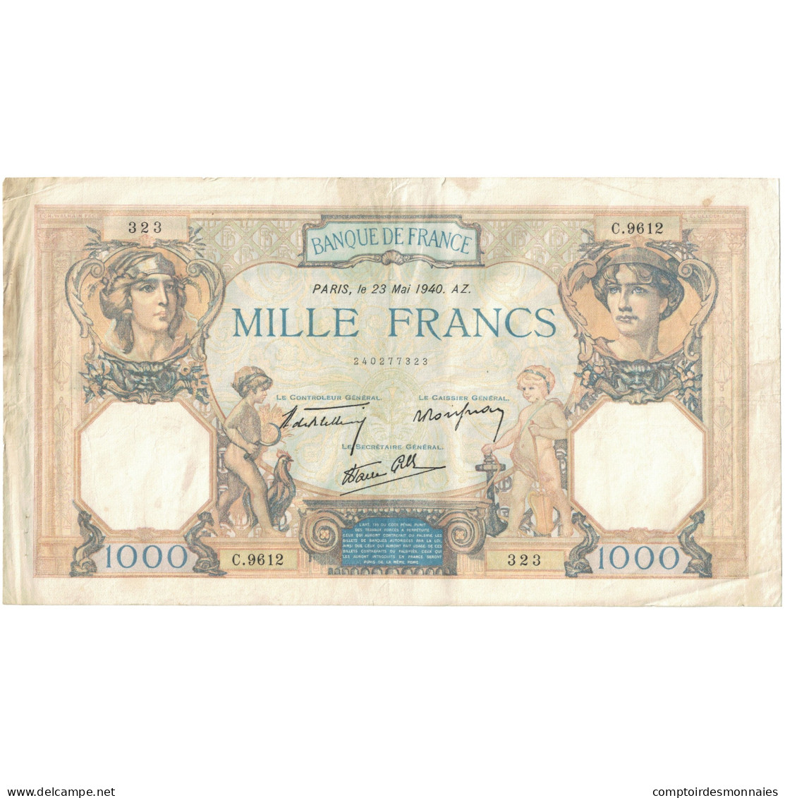 Billet, France, 1000 Francs, 1940, 1940-05-23, TTB, Fayette:38.47, KM:90c - 1 000 F 1927-1940 ''Cérès Et Mercure''