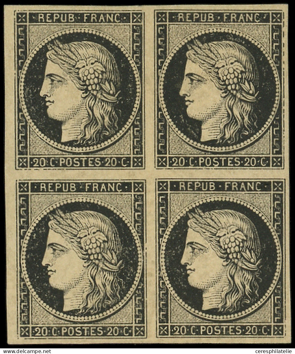 * EMISSION DE 1849 - 3    20c. Noir Sur Jaune, BLOC De 4, Ch. Légère, Très Frais Et TB - 1849-1850 Cérès