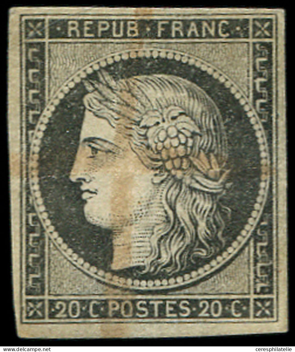 EMISSION DE 1849 - 3a   20c. Noir Sur Blanc, Obl. PLUME Rouge, Pli, Sinon TB - 1849-1850 Cérès