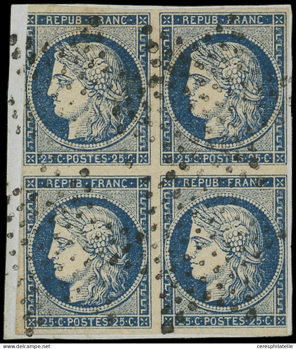 EMISSION DE 1849 - 4    25c. Bleu, BLOC De 4, Filet Mordu En Haut à Gauche, Obl. Etoile Sur Fragt, TB - 1849-1850 Cérès