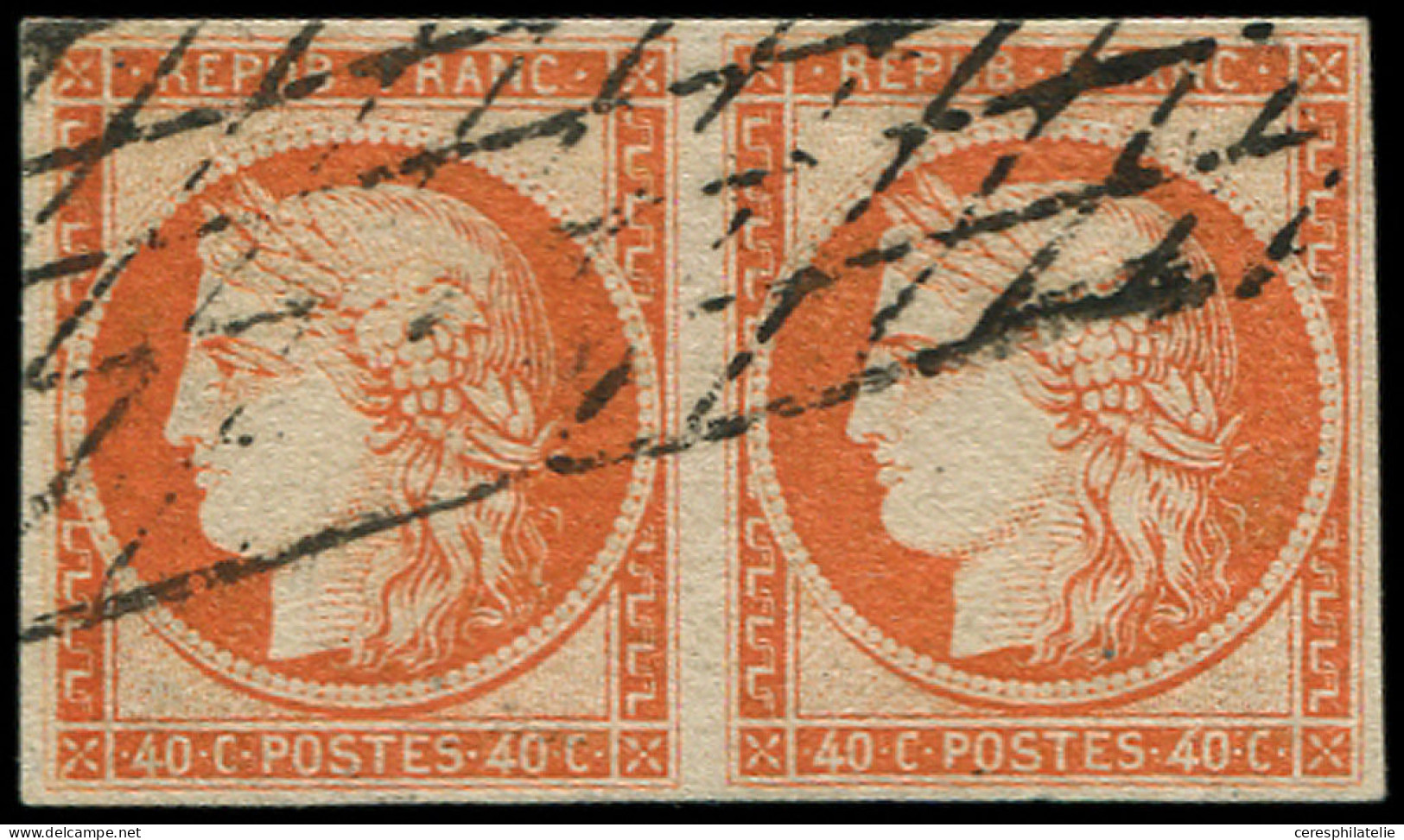 EMISSION DE 1849 - 5    40c. Orange, PAIRE Obl. GRILLE SANS FIN, TB - 1849-1850 Ceres