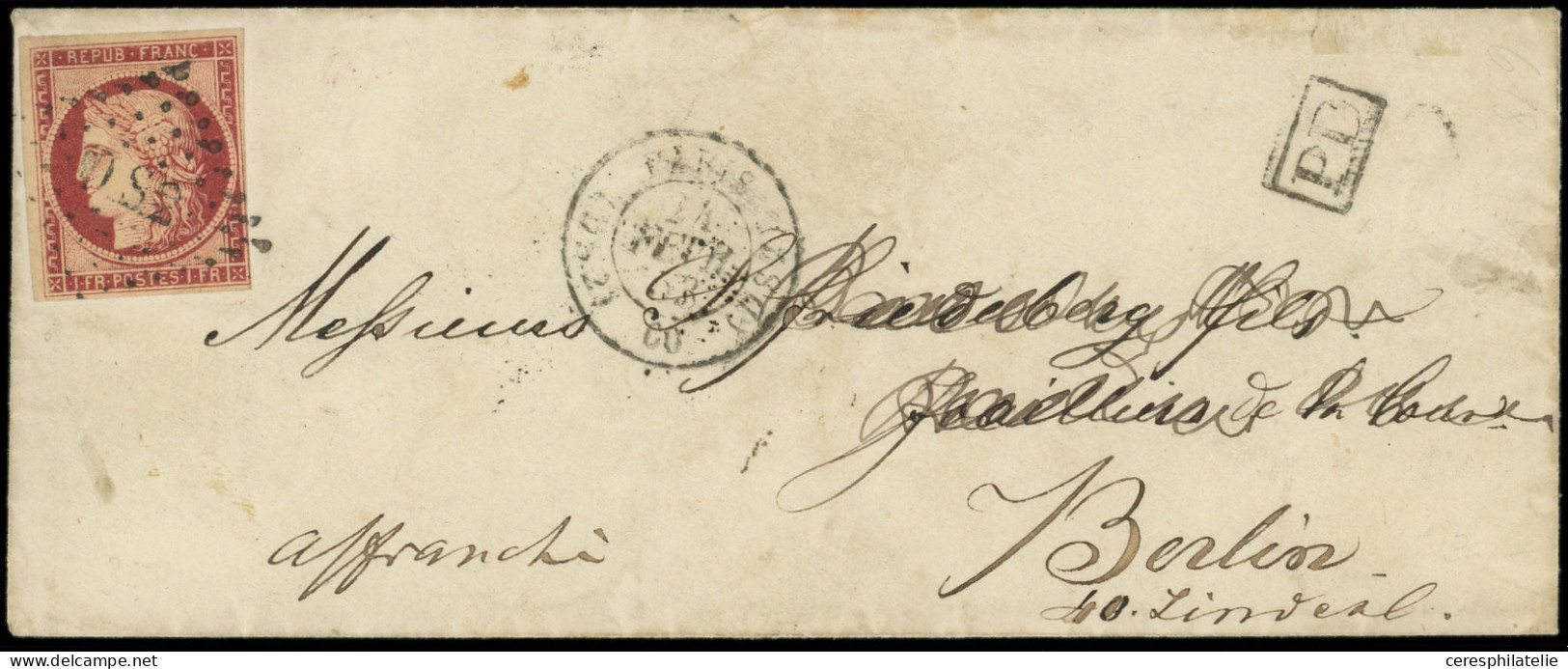 Let EMISSION DE 1849 - 6     1f. Carmin Obl. Los. DS2 S. Env., Càd (DS2) PARIS (DS2) 24/2/63, Pour BERLIN Arr. 26/2, TB - 1849-1876: Periodo Classico