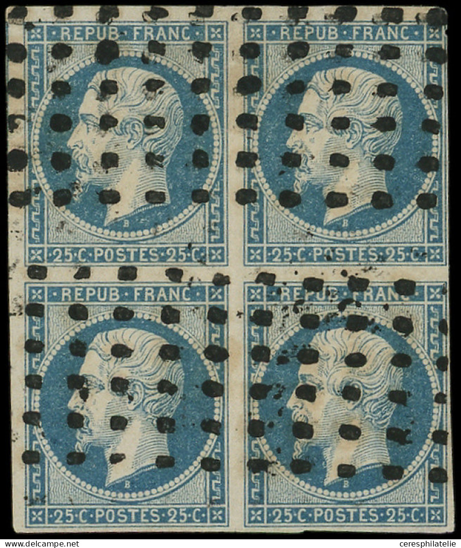 PRESIDENCE - 10   25c. Bleu, BLOC De 4 Obl. GROS POINTS, Inf. Encoche Sur Le Filet En Un Point, Sinon TTB - 1852 Louis-Napoleon