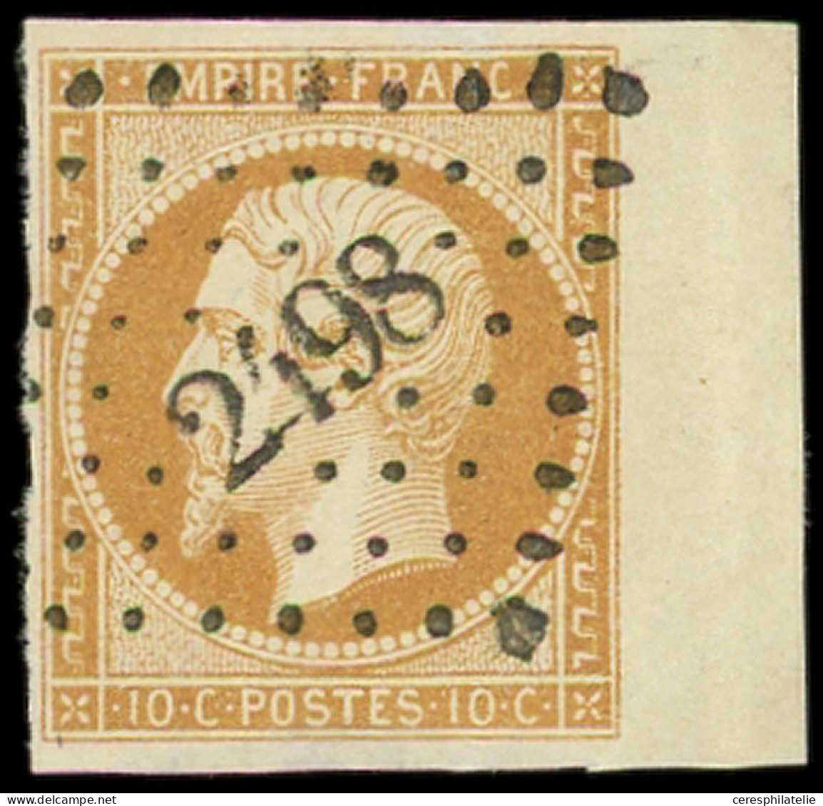 EMPIRE NON DENTELE - 13A  10c. Bistre, T I, Bdf, Obl. PC 2498, Superbe - 1853-1860 Napoleon III