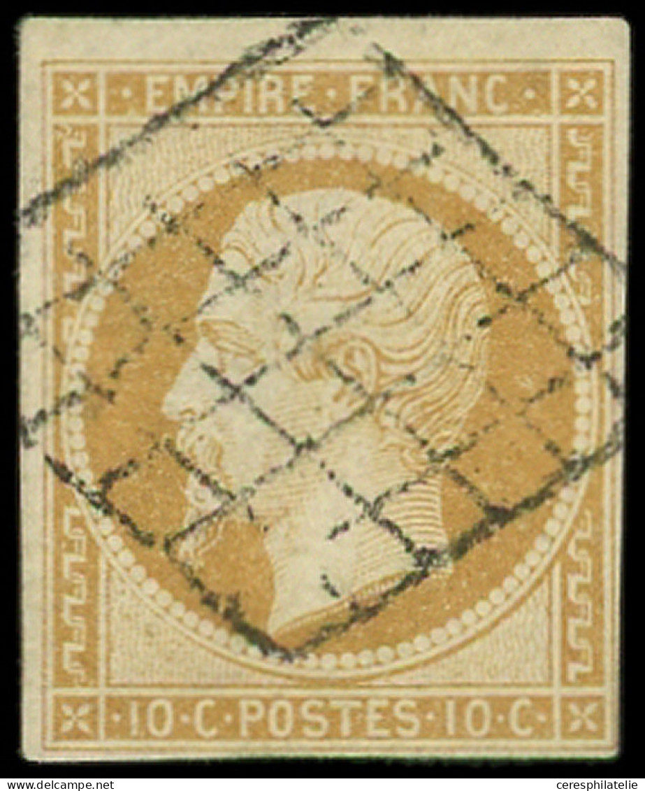 EMPIRE NON DENTELE - 13Aa 10c. Jaune-citron, T I, Obl. GRILLE, TB - 1853-1860 Napoleon III