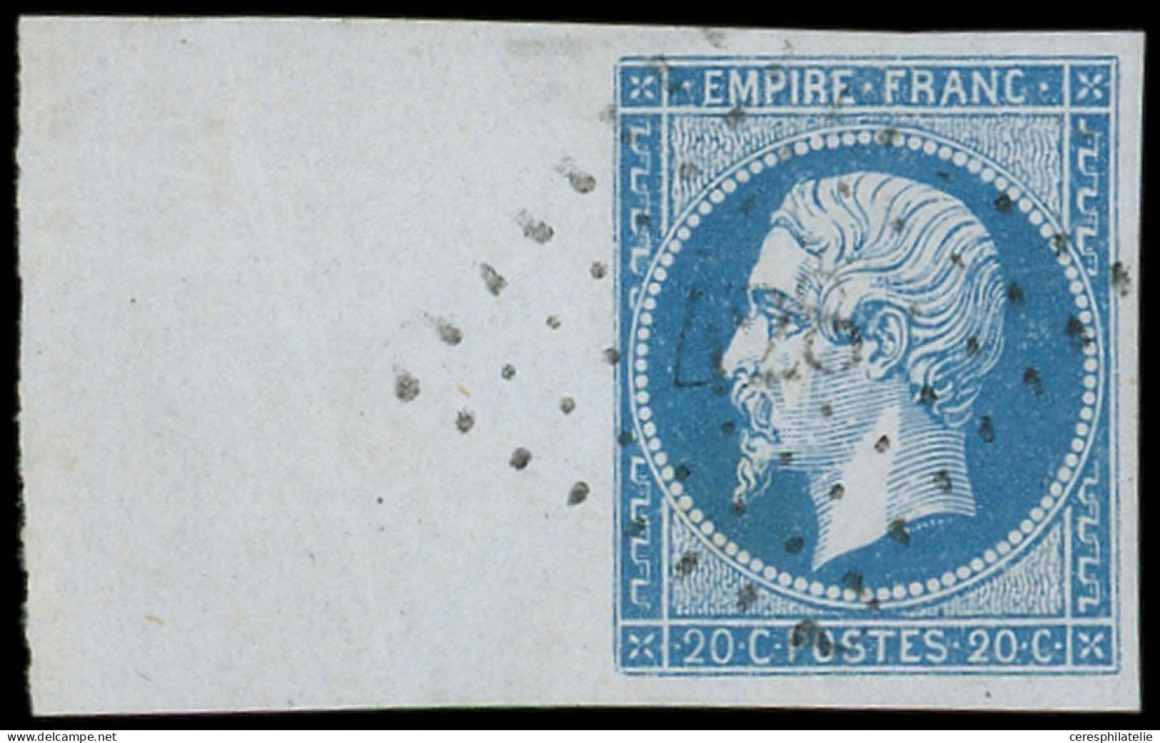 EMPIRE NON DENTELE - 14A  20c. Bleu, T I, Grand Bdf, Obl. PC 428, Infime Pelurage En Marge, Sup. - 1853-1860 Napoléon III.