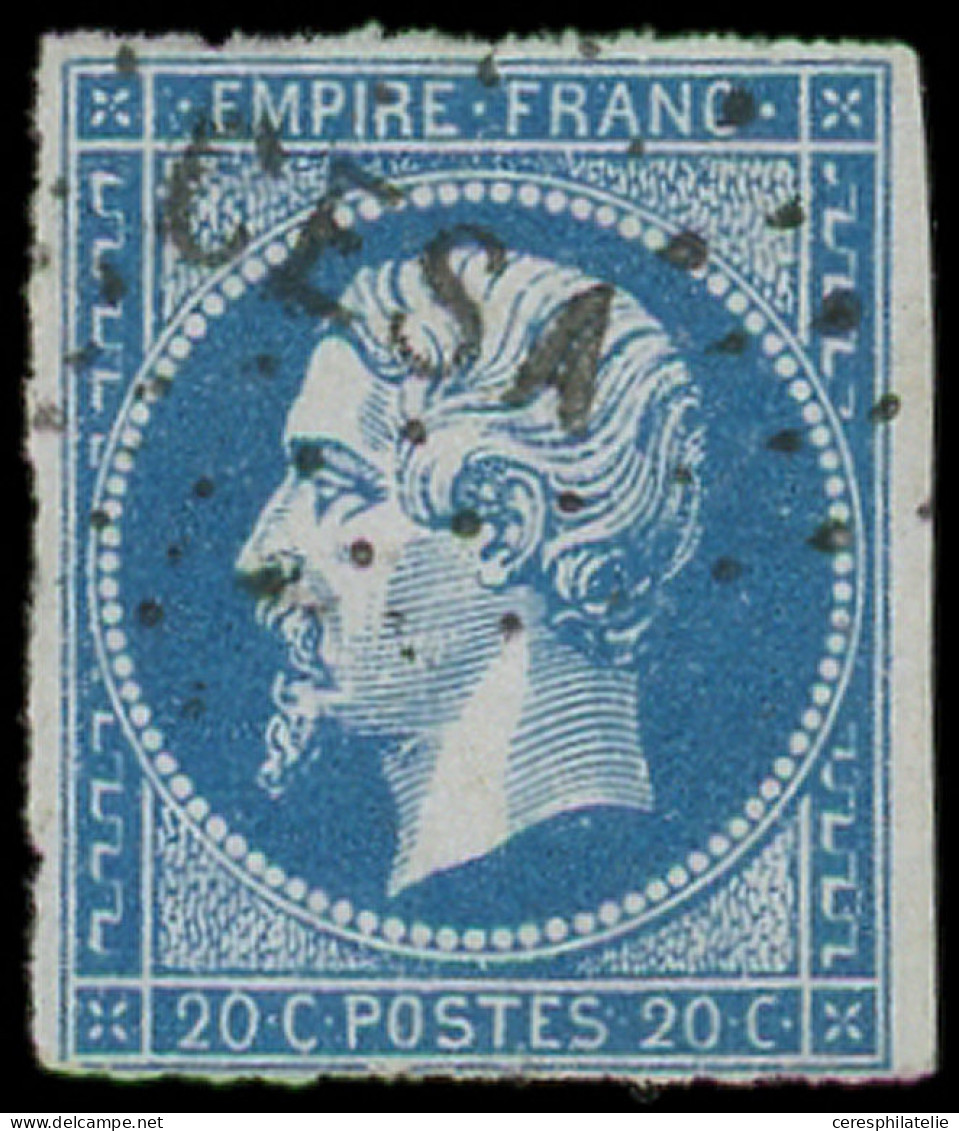 EMPIRE NON DENTELE - 14A  20c. Bleu, T I, Obl. Los. CESA, TB - 1853-1860 Napoleon III