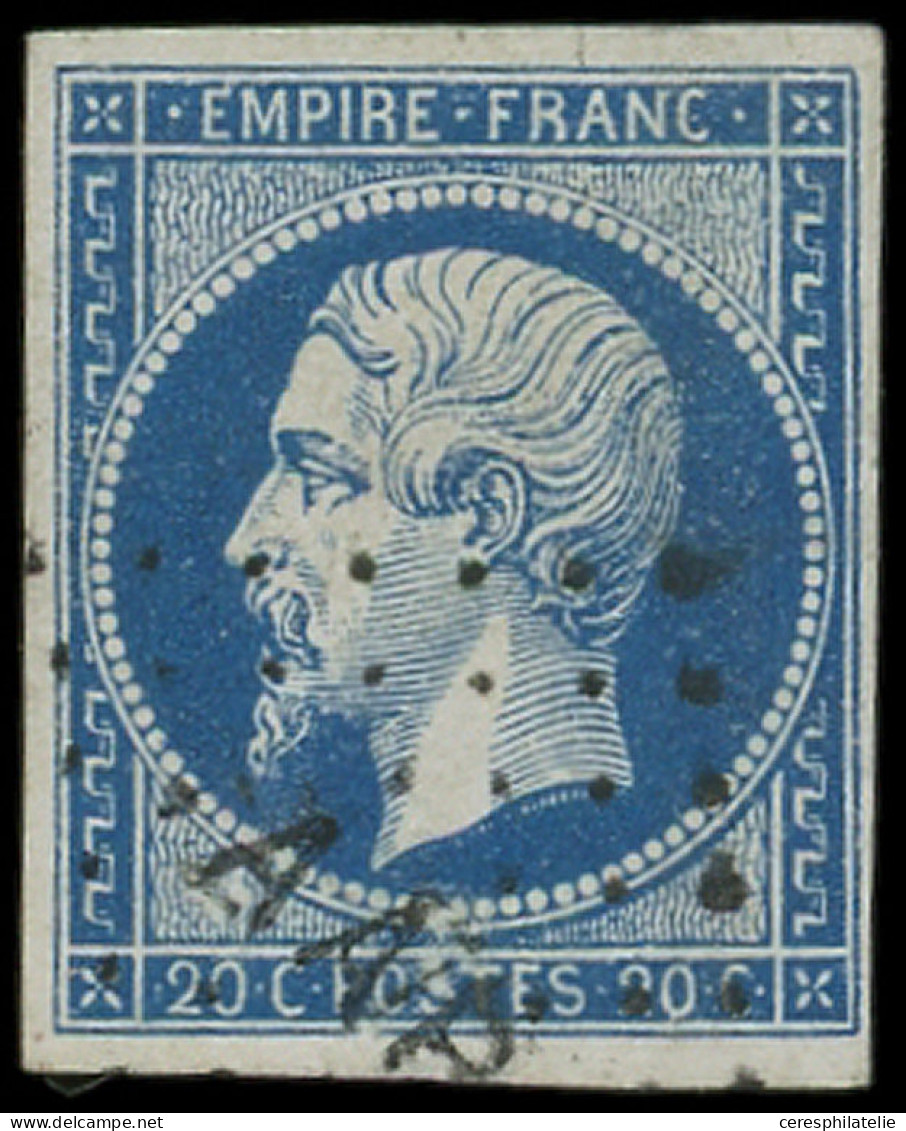 EMPIRE NON DENTELE - 14A  20c. Bleu, T I, Obl;. Los. AAP, TB - 1853-1860 Napoléon III