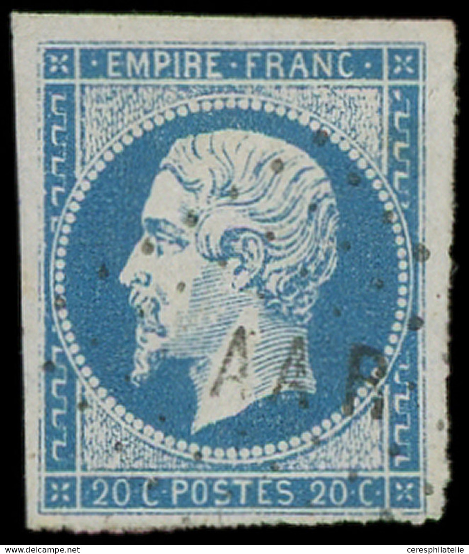 EMPIRE NON DENTELE - 14A  20c. Bleu, T I, Obl. Los. AAR, TB - 1853-1860 Napoleone III
