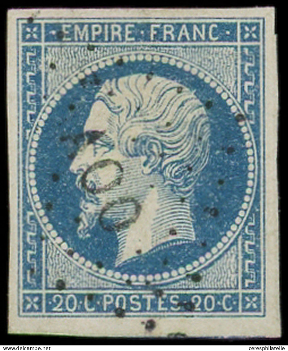 EMPIRE NON DENTELE - 14A  20c. Bleu, T I, Obl. Los. AO-O, Léger Pelurage, Frappe TTB - 1853-1860 Napoléon III.