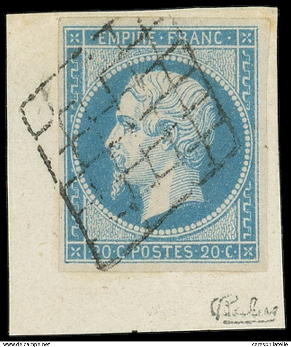 EMPIRE NON DENTELE - 14A  20c. Bleu, T I, Obl. GRILLE S. Fragt, Frappe Superbe. C - 1853-1860 Napoléon III.