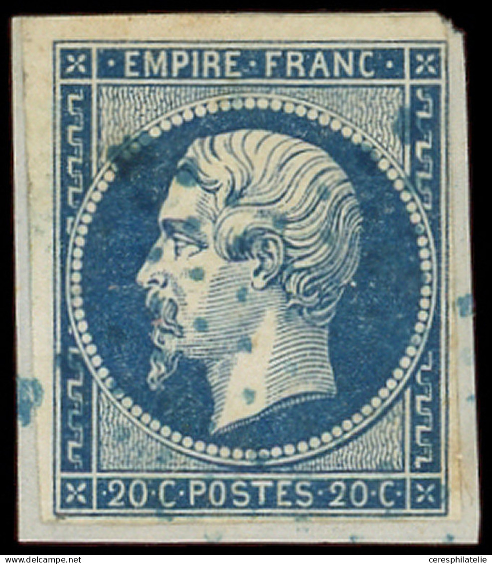 EMPIRE NON DENTELE - 14Aa 20c. Bleu Foncé, T I, Obl. ETOILE BLEUE S. Son Support, TB - 1853-1860 Napoléon III.